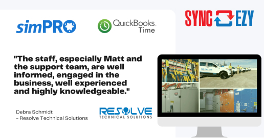 simPRO Quickbooks Time Resolve Technical Solutions testimonial